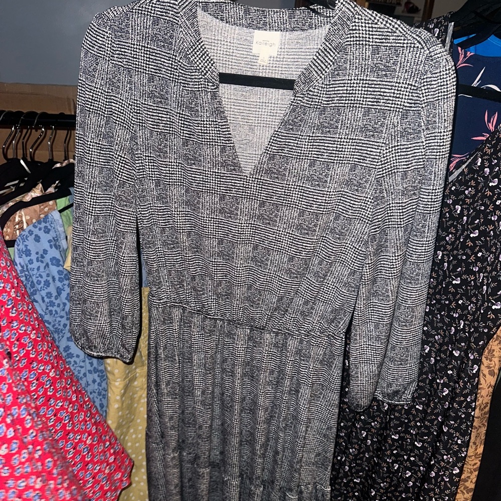 Kaileigh Monochrome Checkered Long Sleeve Dress